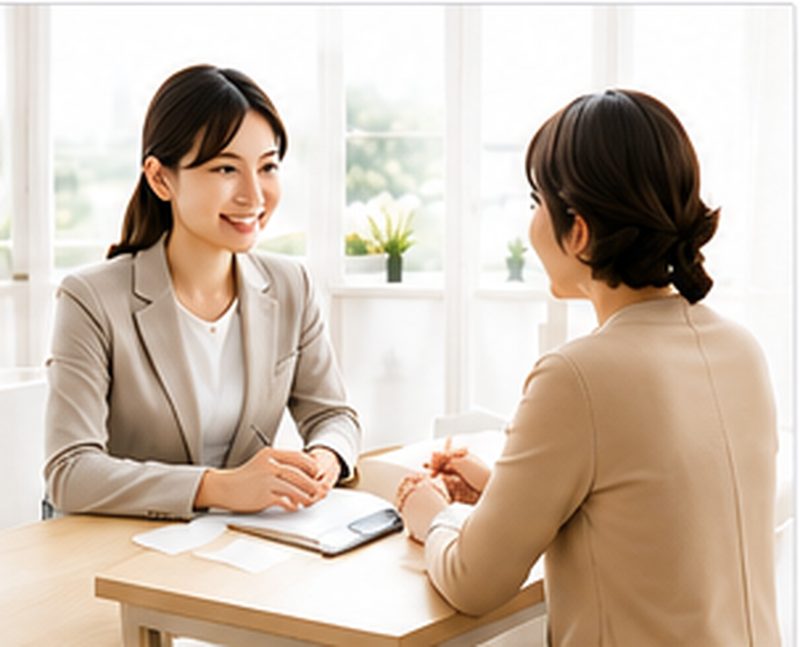 葬儀後の手続きについて説明するスタッフ