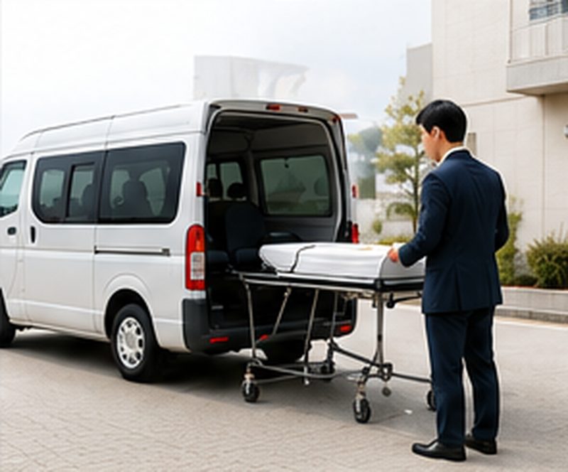 ご自宅へお迎えにあがるスタッフと搬送車